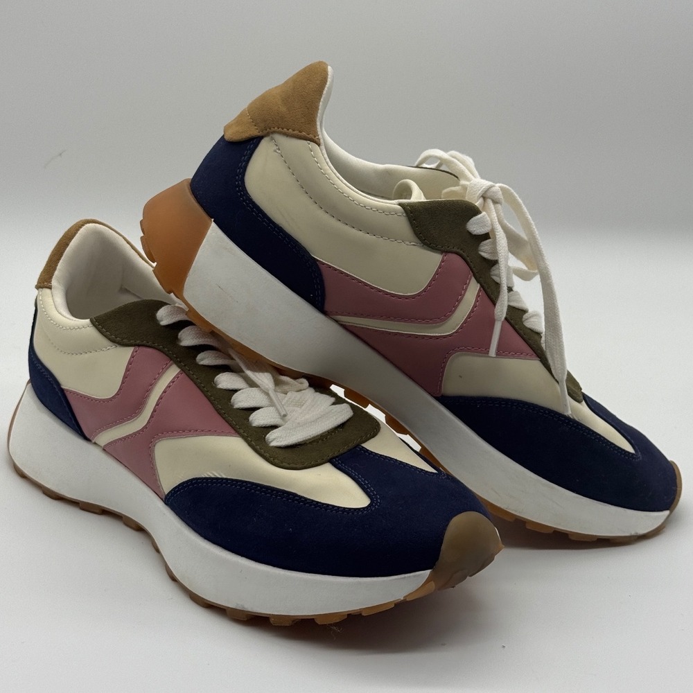 Steve Madden Sneakers Womens 11 Multi Colorblock Leather Suede Retro Platform - Picture 2 of 9